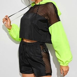 Neon green and black two piece short set